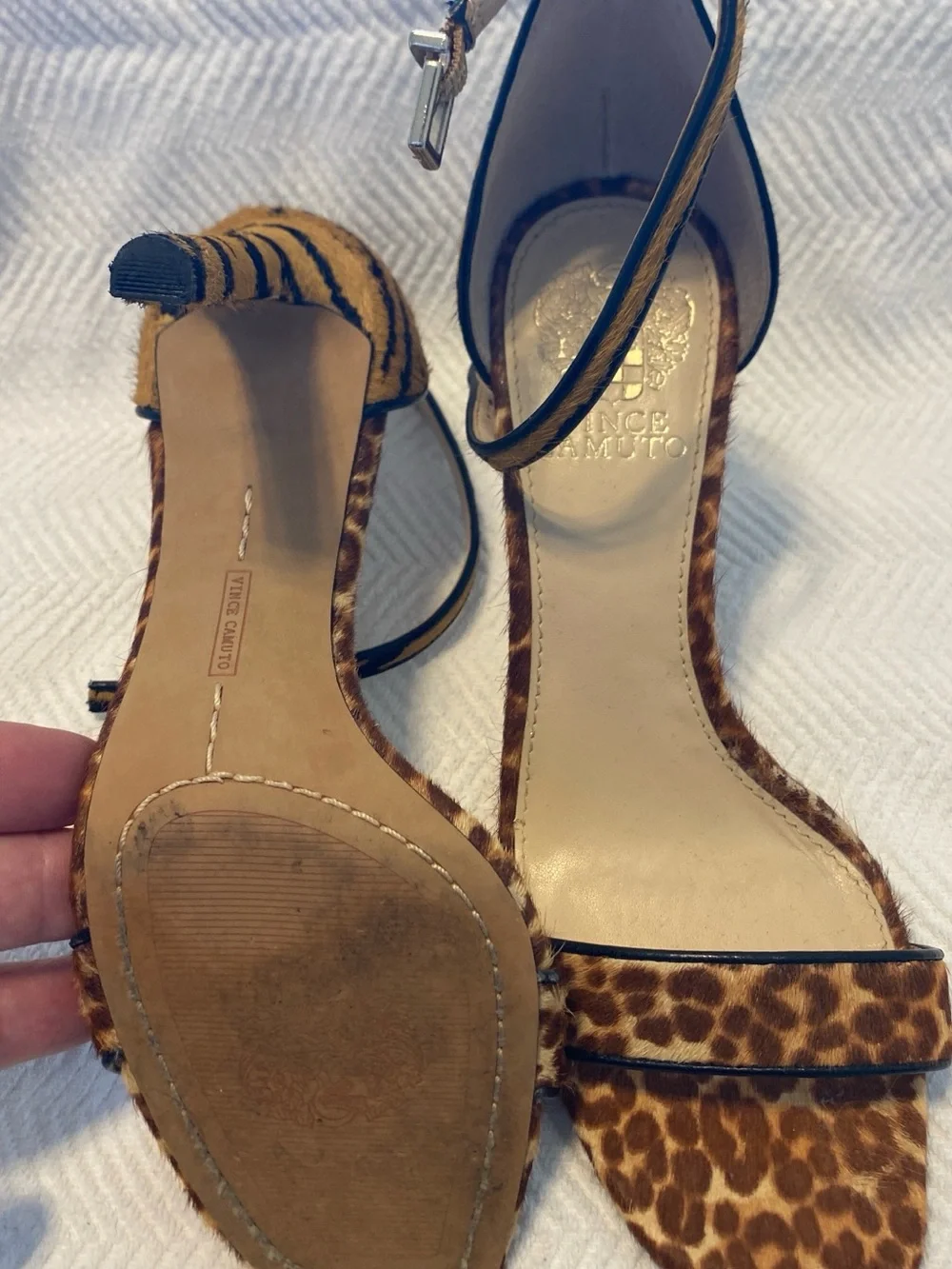 Vince Camuto Leopard Print Ankle-Strap Heels - Brown/Tan, 7.5M